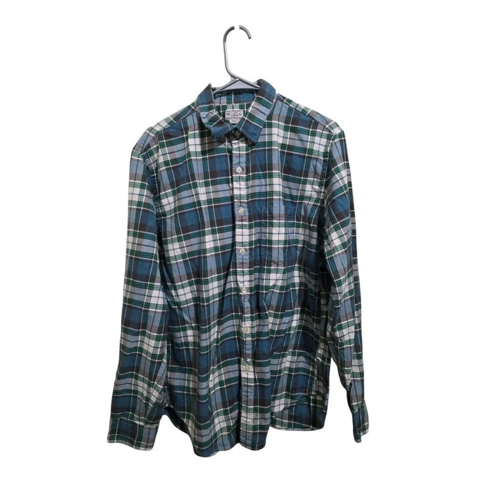J Crew Woven Long Sleeve Green Plaid Men's Shirt Size L